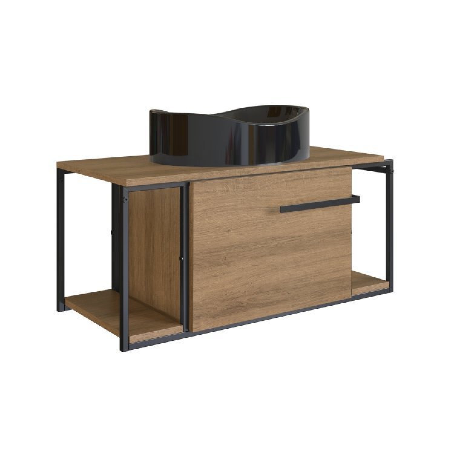 Gabinete Suspenso Para Banheiro 80Cm P1019 Mel Com Cuba Berlin Preta - 2
