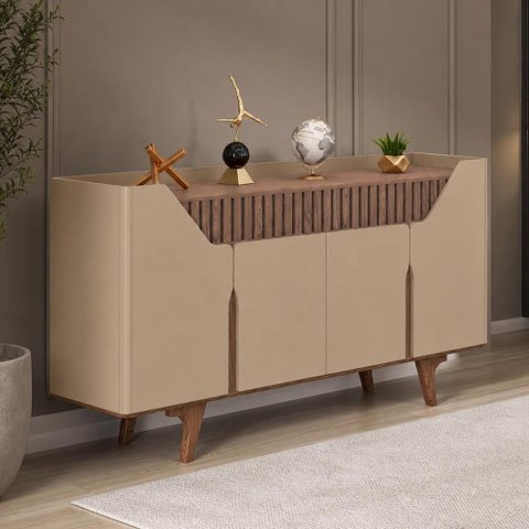 Aparador Buffet para Sala de Jantar 4 Portas 160cm Devon B02 Fendi Freijó - Lyam Decor