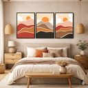 Ver imagem 6 de Conjunto 3 Quadros Decorativos por do Sol com Moldura Preta em Tecido Canvas P Sala Quarto 50x75cm