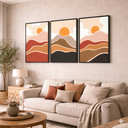Ver imagem 3 de Conjunto 3 Quadros Decorativos por do Sol com Moldura Preta em Tecido Canvas P Sala Quarto 50x75cm