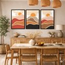 Ver imagem 4 de Conjunto 3 Quadros Decorativos por do Sol com Moldura Preta em Tecido Canvas P Sala Quarto 50x75cm