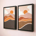 Ver imagem 2 de Conjunto 3 Quadros Decorativos por do Sol com Moldura Preta em Tecido Canvas P Sala Quarto 50x75cm