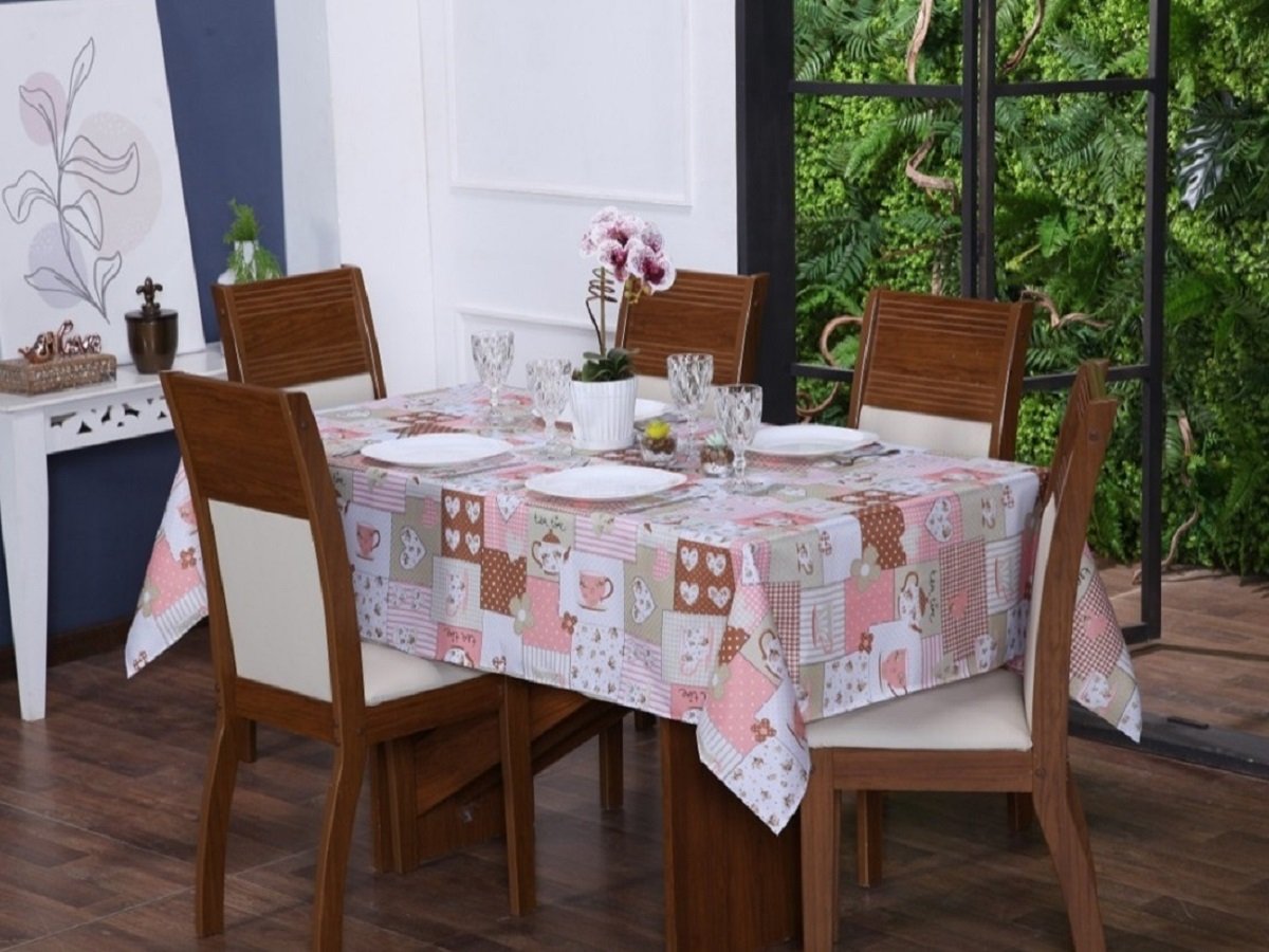 Toalha de Mesa 6 Cadeiras 2,20 X 1,40 Mesa Posta Cozinha Sala de Jantar Oxford Estampada:bule Rosa - 3