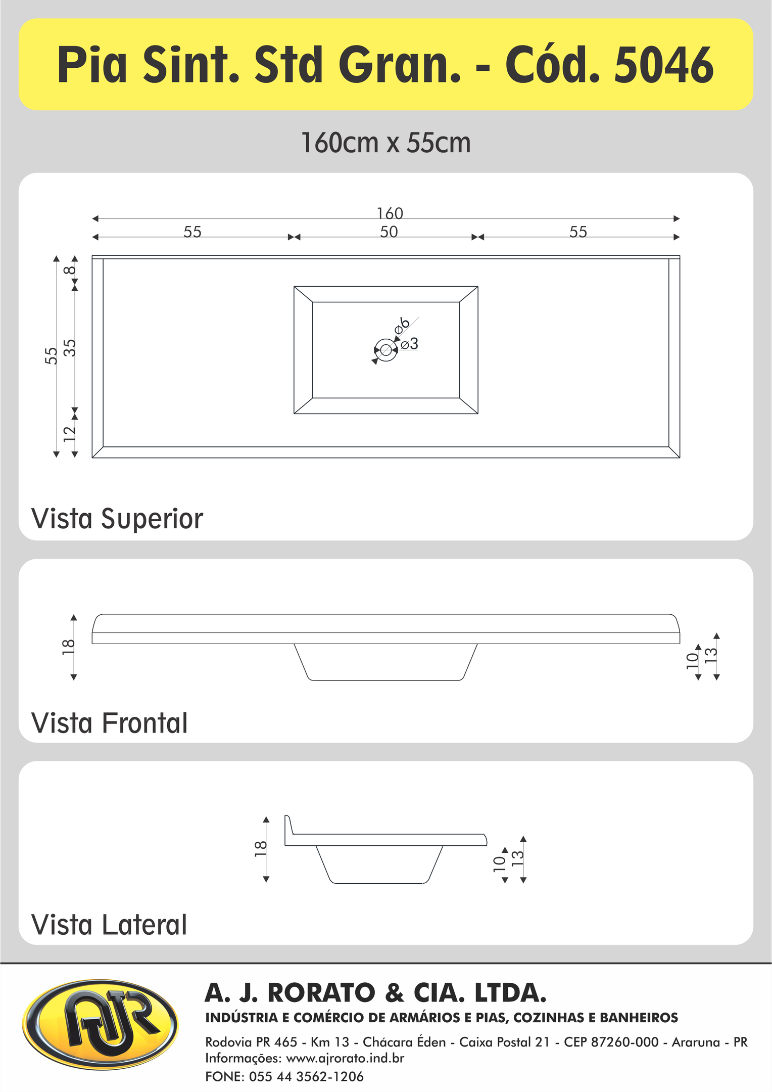 Pia Sintética para Cozinha 160cm X 55cm - 3