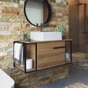 Ver imagem 1 de Gabinete Suspenso Para Banheiro 80cm P1019 Mel Com Cuba Ametista Branca