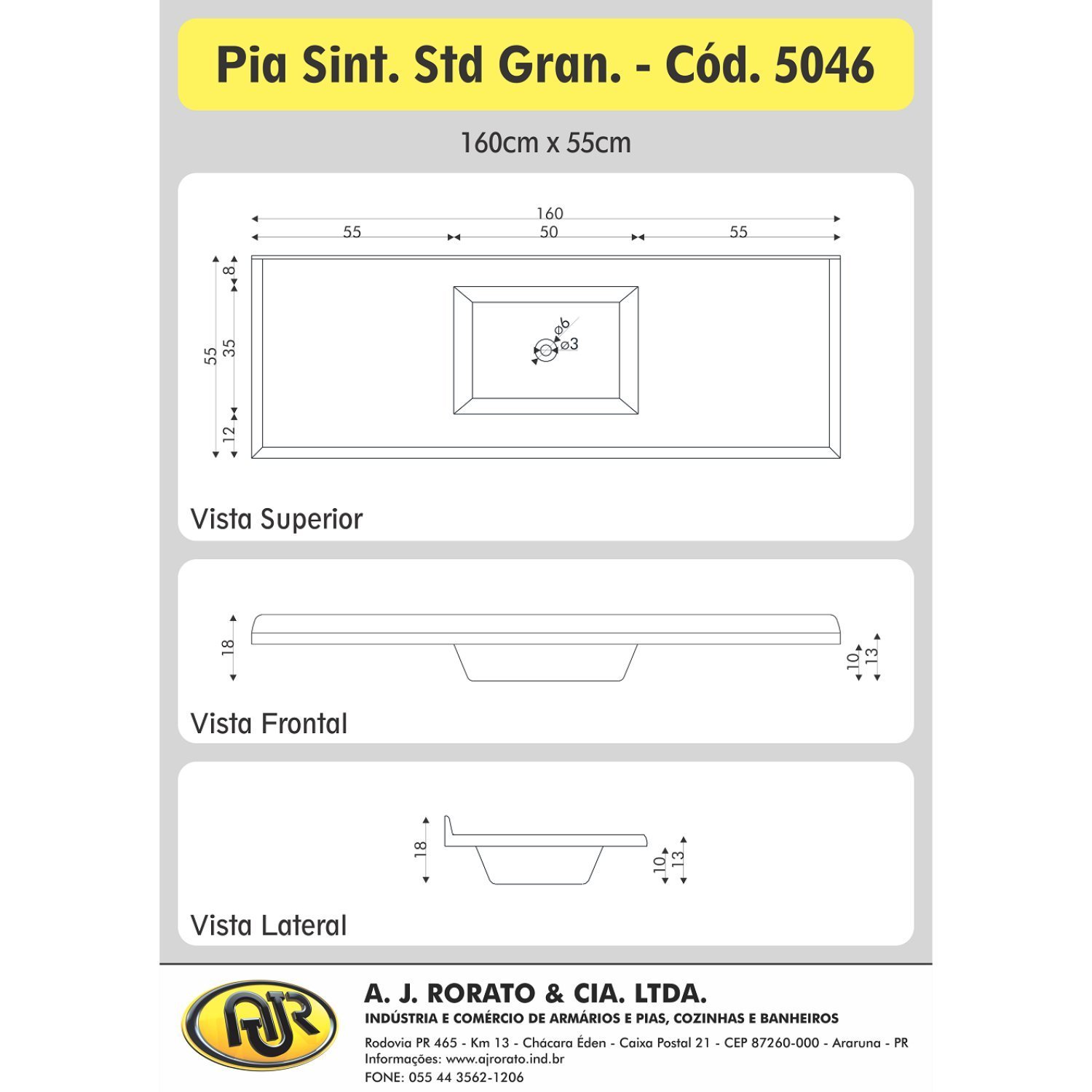 Pia Sintética Para Cozinha 160cm x 55cm  - 3