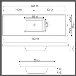 Pia Sintética para Cozinha 160cm X 55cm - 3 Pia Sintética para Cozinha 160cm X 55cm - 3
