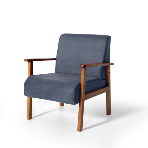 Poltrona para Sala Decorativa Estofada Base Madeira Maciça Júlia Azul