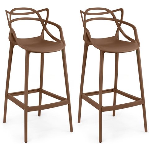 Kit 2 Banquetas Allegra com Encosto Design Cozinha/bancada - Marrom