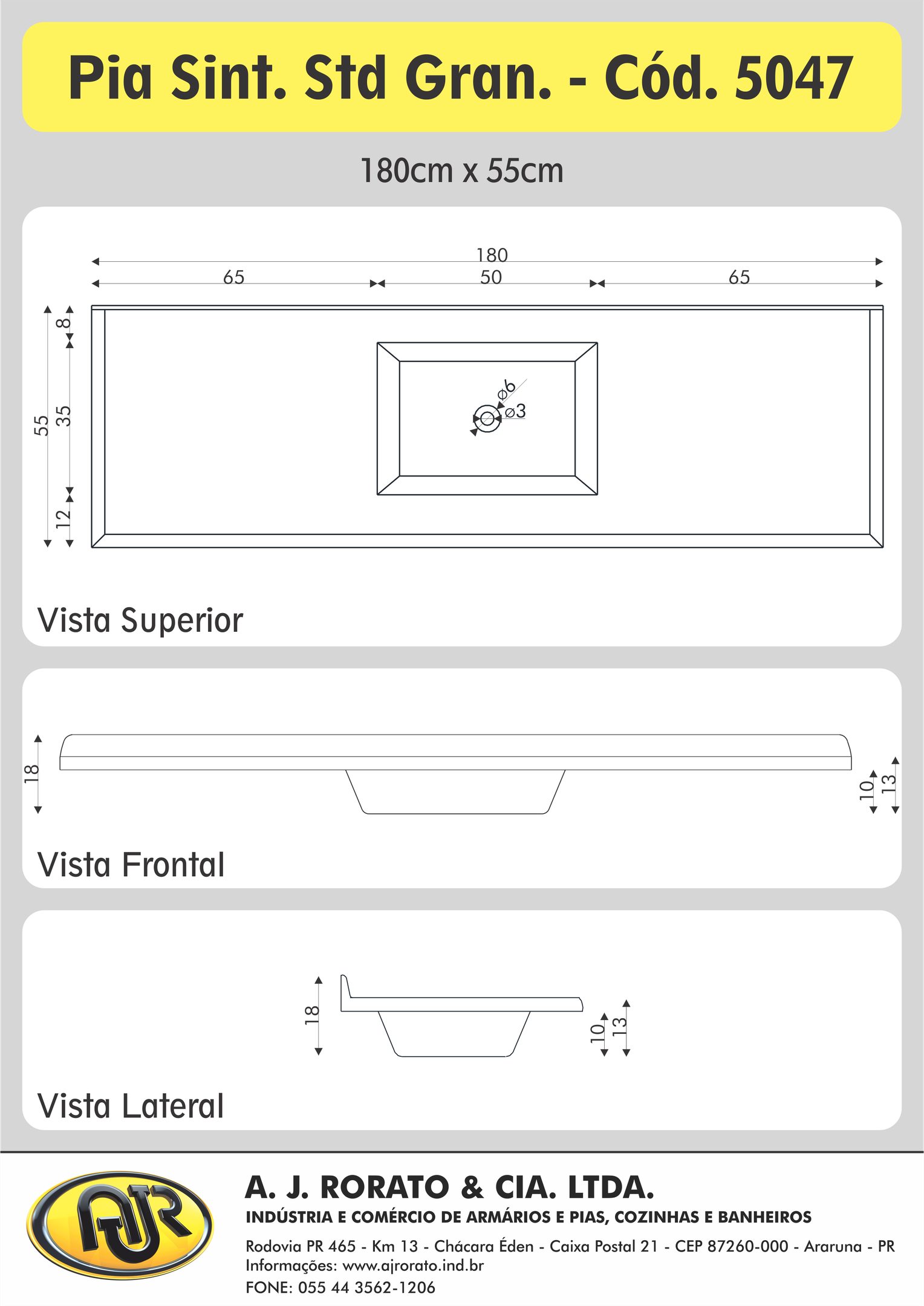 Pia Sintética para Cozinha 180cm X 55cm - 3