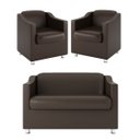 Ver imagem 1 de Kit Namoradeira + 02 Poltronas Decorativas Tecido Courino Cor:Marrom