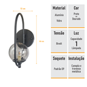 Ver imagem 5 de Arandela Parede ONLINE  PRETA Globo de Vidro FUME - 4124-3-FU