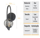Ver imagem 5 de Arandela Parede ONLINE PRETA Globo de Vidro FUME - 4124-3-FU