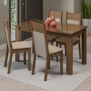 Ver imagem 1 de Conjunto Sala de Jantar Mesa Tampo de Vidro 4 Cadeiras Rustic/crema/bege Eloá Madesa