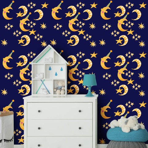 Papel de Parede Infantil - Lua, Sol e Estrelas 5 Arte Destaque 2,50 Metros
