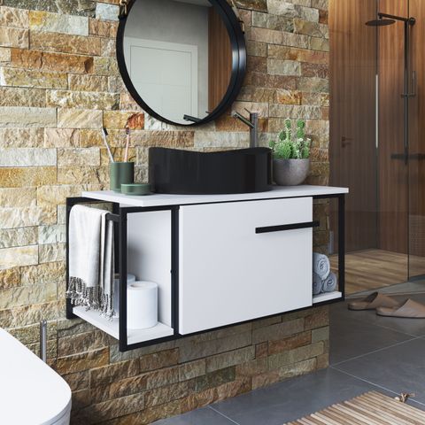 Gabinete Suspenso para Banheiro 80cm P1019 Branco com Cuba Berlin Preto
