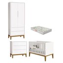 Ver imagem 1 de Quarto de Bebê 2 Portas e Cômoda Gaveteiro New Classic Branco com Pés Madeira e Colchão Gazin -