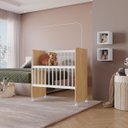 Ver imagem 2 de Mini Berço Marrom Branco Infantil Grade Móvel Regulável Mosquiteiro com Colchão Confotável P/ Bebê