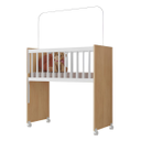 Ver imagem 1 de Mini Berço Marrom Branco Infantil Grade Móvel Regulável Mosquiteiro com Colchão Confotável P/ Bebê