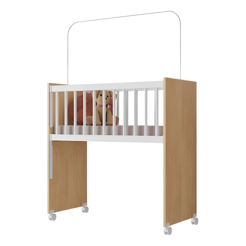 Mini Berço Marrom Branco Infantil Grade Móvel Regulável Mosquiteiro com Colchão Confotável P/ Bebê