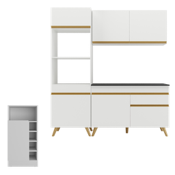 Cozinha Compacta com Bancada Americana/mesa Veneza Multimóveis Mp2211 Branco/dourado - 6