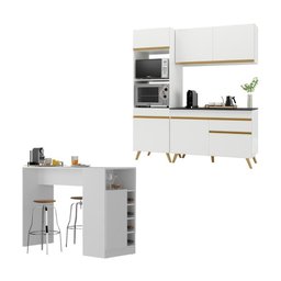 Cozinha Compacta com Bancada Americana/mesa Veneza Multimóveis Mp2211 Branco/dourado - 1