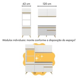 Cozinha Compacta com Bancada Americana/mesa Veneza Multimóveis Mp2211 Branco/dourado - 5