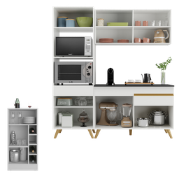 Cozinha Compacta com Bancada Americana/mesa Veneza Multimóveis Mp2211 Branco/dourado - 4