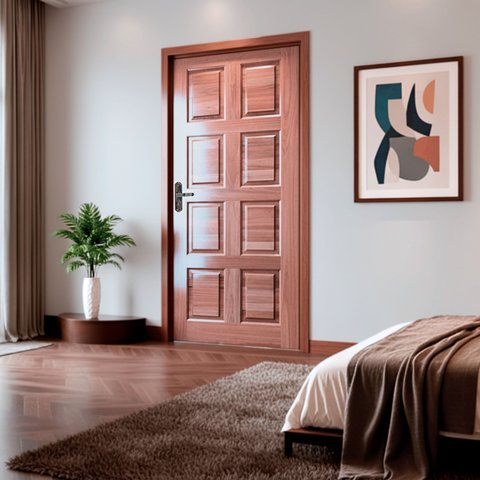 Folha de Porta Maciça em Eucalipto acabamento Natural 210x82cm PM46 Custon Cruzeiro Portas