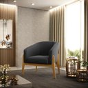 Ver imagem 2 de Poltrona Stella Suede Preto Base Madeira Castanho - D'Rossi DRossi