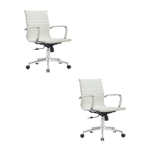 Kit 2 Cadeiras Escritório Diretor Esteirinha Corino Manhattan Branco