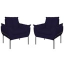 Ver imagem 1 de Kit 02 Poltronas Base Metal Preto Sala Quarto Balaqui Decor Azul Marinho