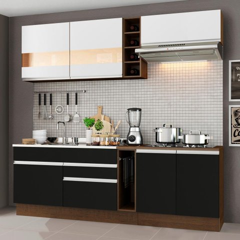 Armário de Cozinha Completa 220cm Rustic/Preto/Branco Parma Madesa 02