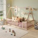 Ver imagem 1 de Cama Montessoriana Solteiro com Grade e Telhado Giulia Casatema MadeiraOriginals Marrom/Bege