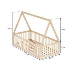 Cama Montessoriana Solteiro Com Grade e Telhado Giulia Casatema - 3