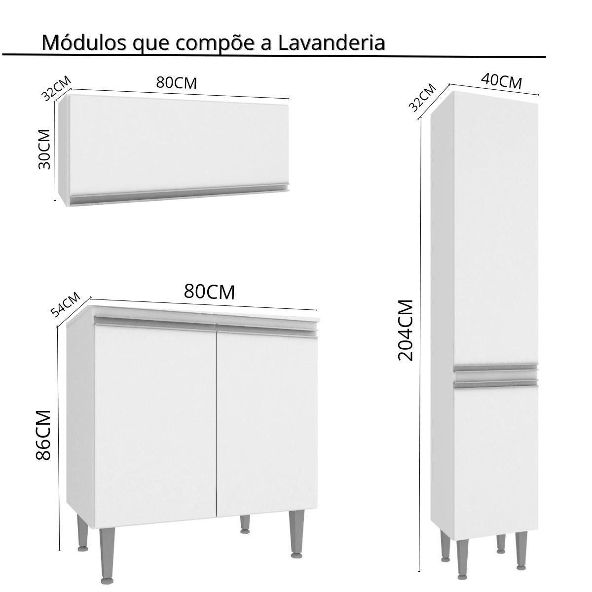 Armários para Lavanderia Completa 7 Módulos Athena Branco - 3