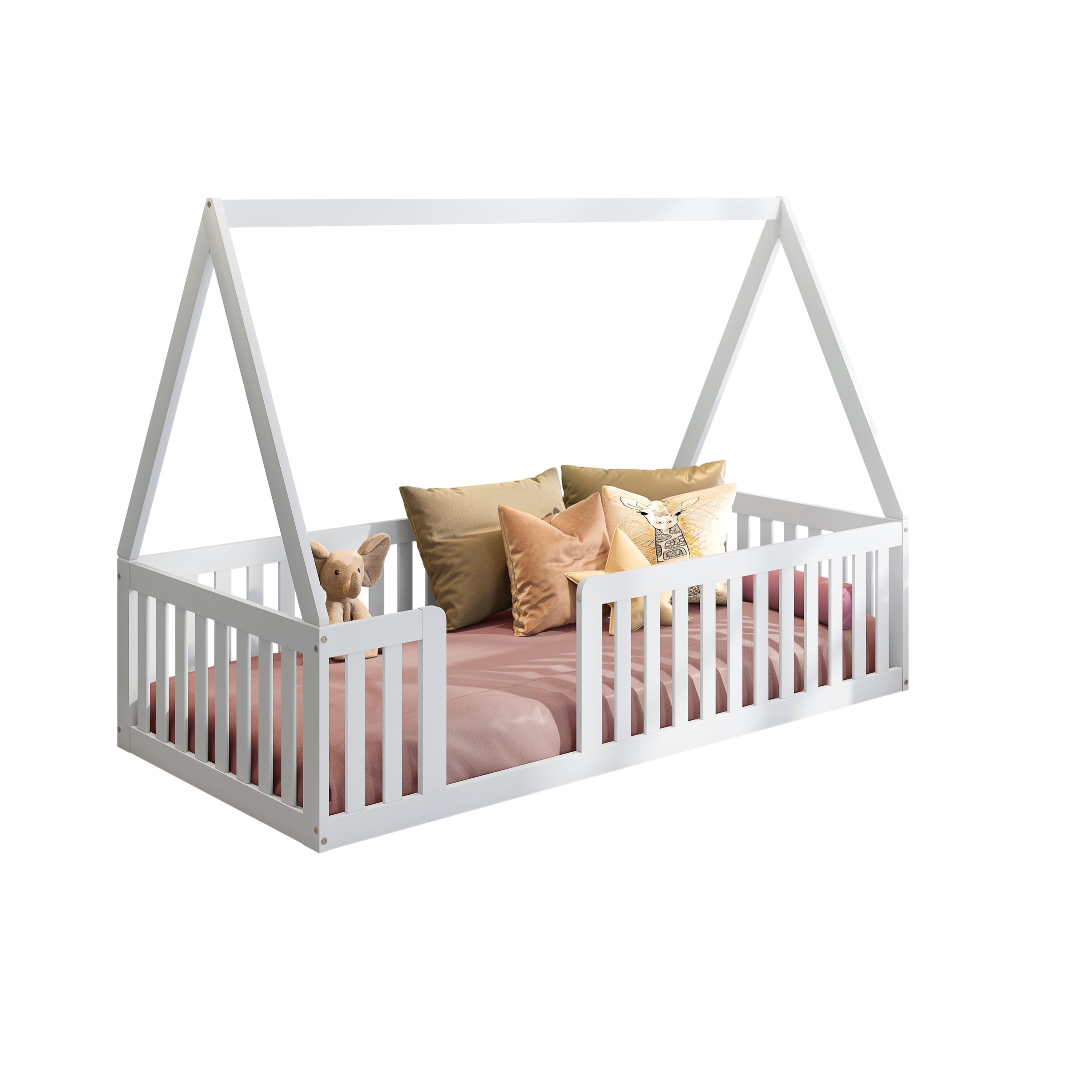 Cama Montessoriana Solteiro Com Grade e Telhado Giulia Casatema - 1