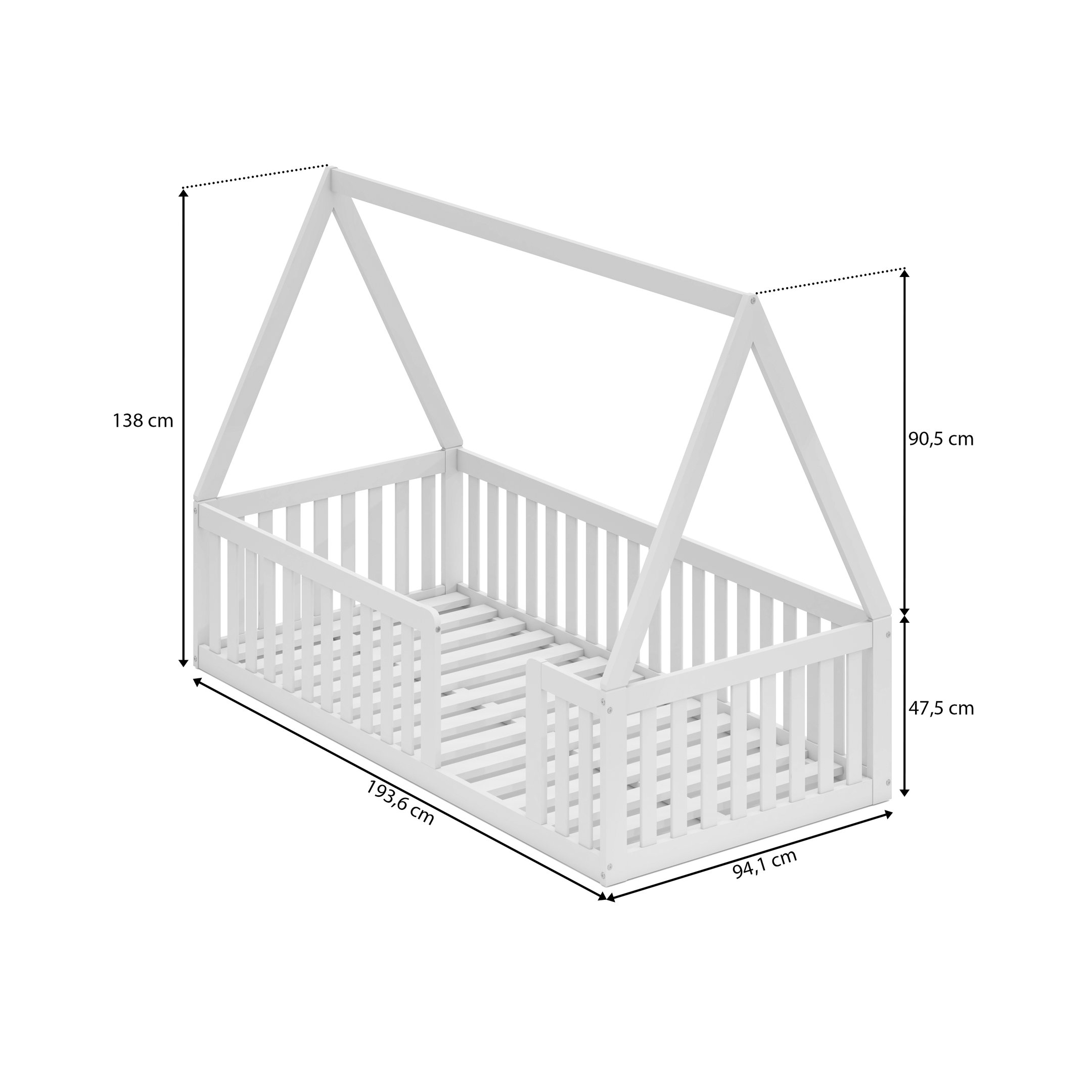 Cama Montessoriana Solteiro Com Grade e Telhado Giulia Casatema - 6