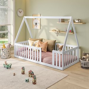 Cama Montessoriana Solteiro Com Grade e Telhado Giulia Casatema