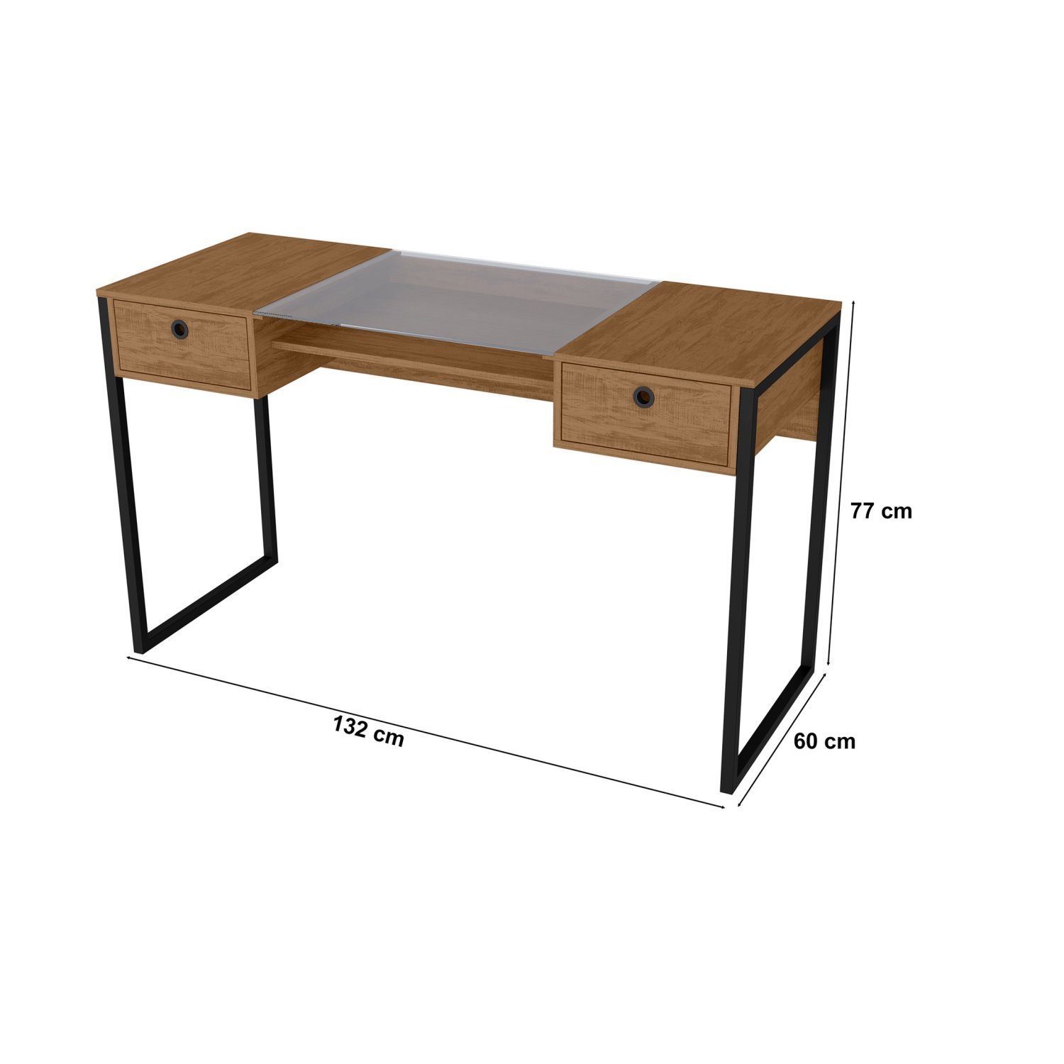 Escrivaninha 132cm com Vidro Central 2 Gavetas Wood Yescasa - 3