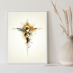 Quadro Jesus Crucificado Minimalista 33x24cm - com Vidro:moldura Branca - 2