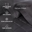 Ver imagem 5 de Jogo de Cama King Damask Stripes Chumbo 4 Peças 300 Fios 100% Algodão Buddemeyer