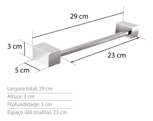 Toalheiro 30 Cm Quadratus Inox - Kromus Q504 - 3