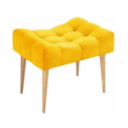 Puff banqueta retangular amarelo pé palito com detalhe em costura - 1