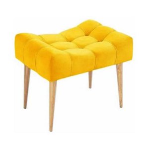 Puff banqueta retangular amarelo pé palito com detalhe em costura