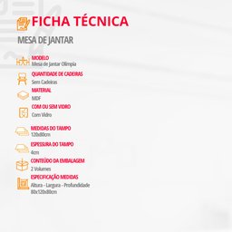 Mesa para Sala de Jantar Olimpia 120cm Em MDF e Vidro Canto Reto - 5