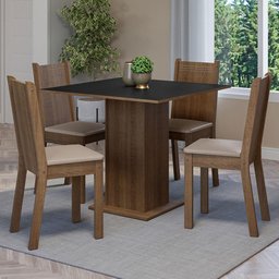 Conjunto Sala de Jantar Mesa Tampo de Madeira 4 Cadeiras Rustic/preto/sintético Bege Samara Madesa - 1