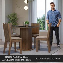 Conjunto Sala de Jantar Mesa Tampo de Madeira 4 Cadeiras Rustic/preto/sintético Bege Samara Madesa - 5