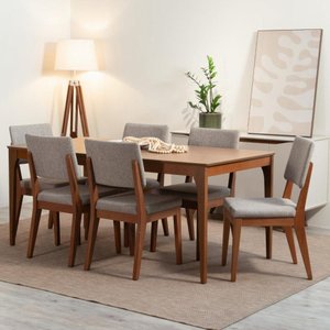 Conjunto de Jantar Mesa 184 Cm 6 Cadeiras Ella - Natural C/ Mescla Cinza