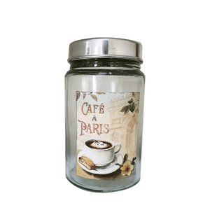 Pote Vidro Vintage Café à Paris Tampa Plástica Prateada 1L Panache